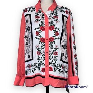 LIZ CLAIBORNE small career top secret garden pattern floral button down sheer